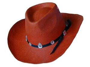 Red Straw Western Hat Rhinestones on Band